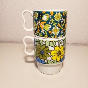 Vintage Japanese Stacking Floral Mugs